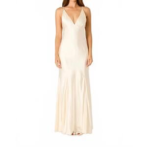 NEW COTTON CANDY LA elvira fluted satin maxi slip dress in ivory